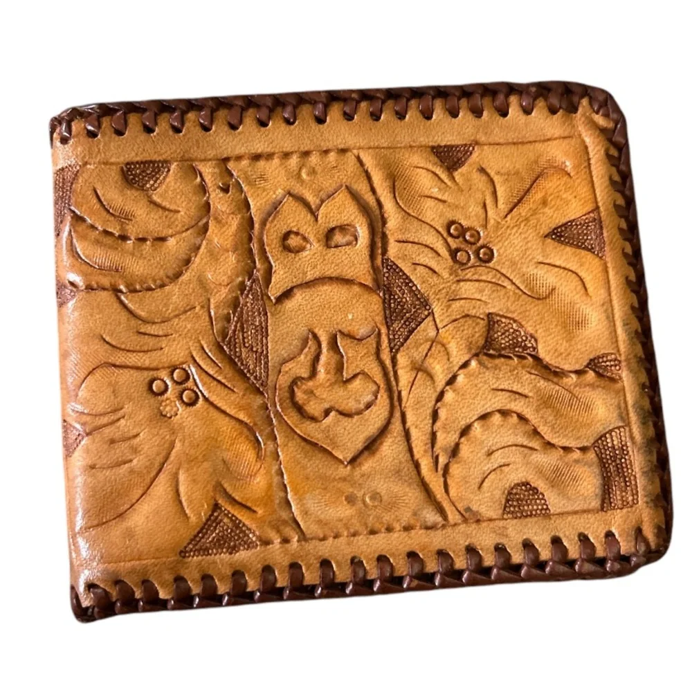 Vintage Tooled Leather Wallet GB initials
